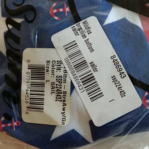 Wildfox Sailor Stars & Anchors Reversible Brazilian Bikini Bottom size Large - Picture 5 of 7